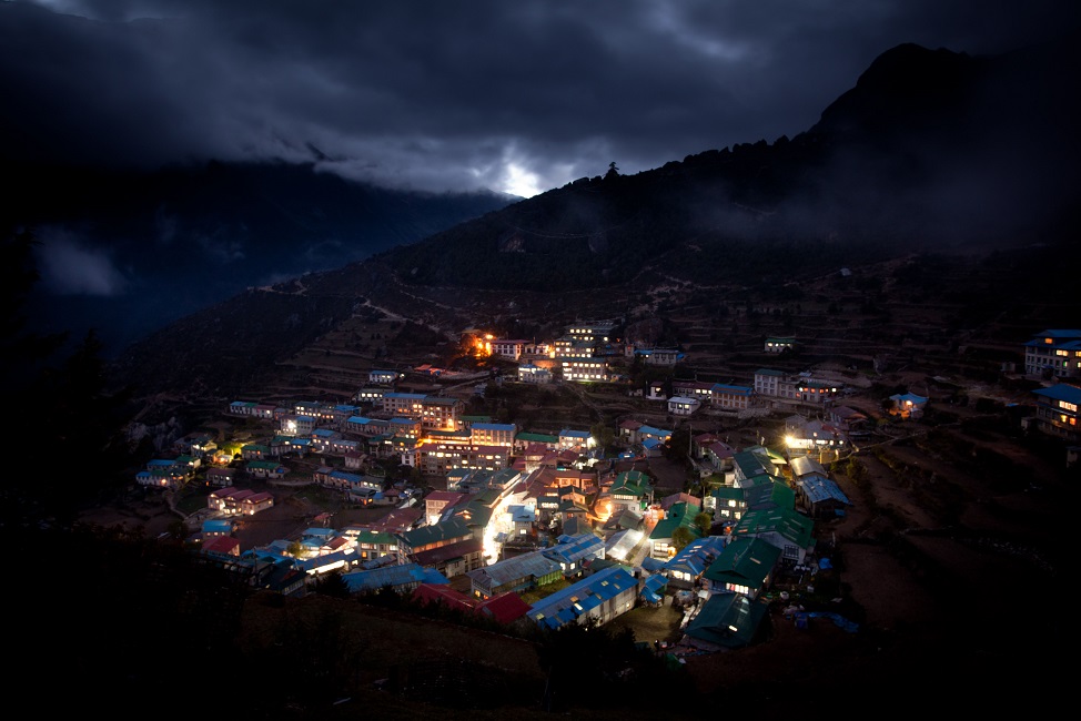 mountain village at night